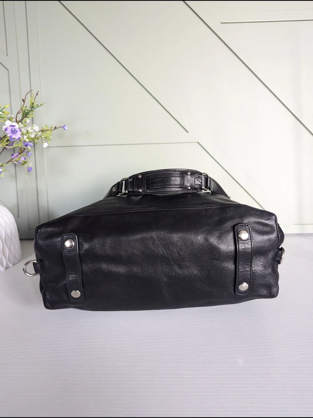 Coach Black Leather Satchel with Detachable Shoulder Strap